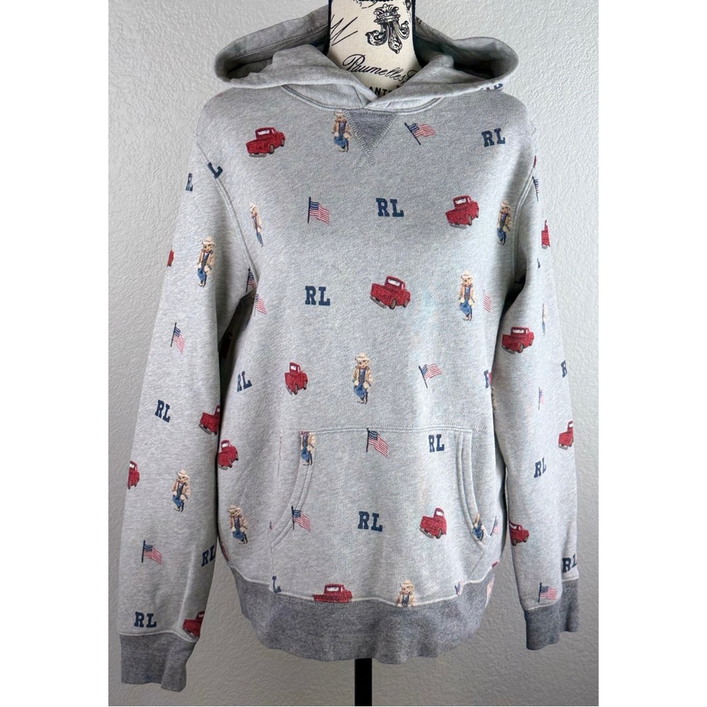 Ralph Lauren Polo Country Boy’s Grey Graphic Polo Bear W/ Truck Hoodie, size XL - Picture 3 of 14